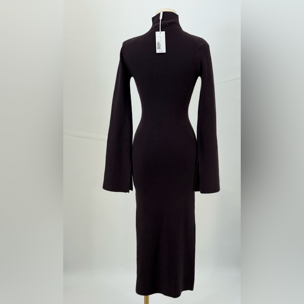 Crescent ASTOR LONG BELL SLEEVE MIDI Fitted SWEATER DRESS - PLUM Size M - Picture 12 of 16